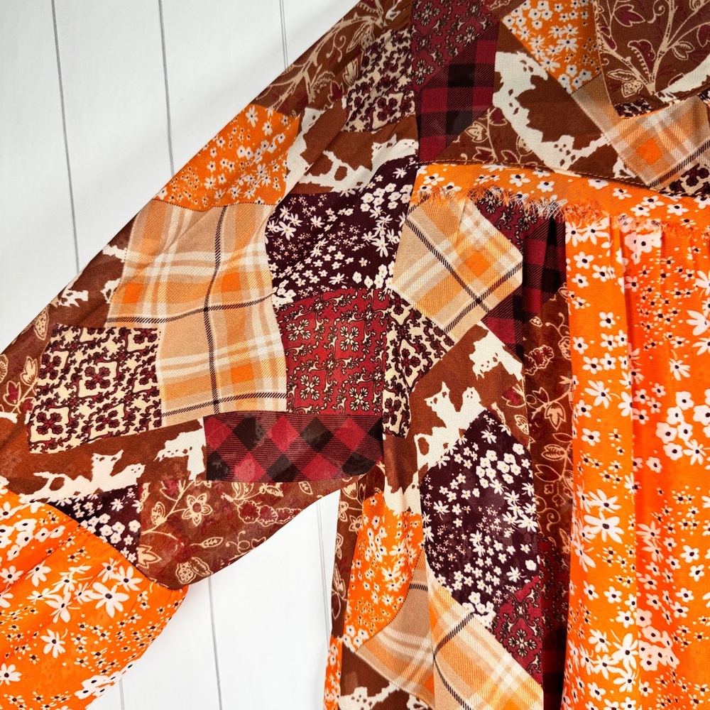 Cato Floral Patchwork Button Blouse Top Sheer Tun… - image 6